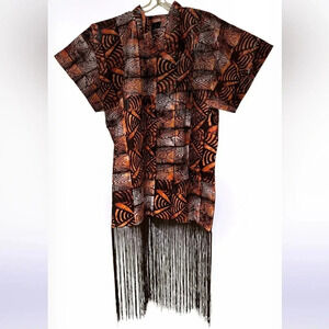 Zixluxe Kaftan Adire fringe  Dress Anthro pattern kaftan